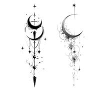 Moon Spine Back Waterproof Temporary Tattoo Sticker, Lasts 1-2 Weeks, Realistic Semi-permanent Fake Tattoos(KJ012-013)