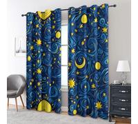Moon Star Abstract Curtains Blackout, 66x72 Inch 2 Panels - Galaxy Starry Night Pattern Black Out Curtains, Home Decor, 72 Drop Eyelet Window Drapes for Bedroom, Living Room DO&151