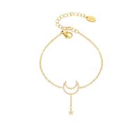 Moon Star Bracelet Hollow Rhinestone Crescent Star Dangle Charm Link Chain Dainty Stacking Bracelets Fashion Jewelry for Women Christmas Eve Xmas
