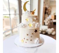 Moon Star Cake Toppers Acrylic Cake Decorations Twinkle Twinkle Little Star Celestial Cake Charms Mirror Gold for Over the Moon Baby Shower Wedding Birthday Party