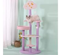 Moon Star Cat Tree, 47 in Tall Cat Cloud Tower with Cattery Sisal Scratching Post, Pink Purple Kittie Condo Cozy Fluffy 3 Pillars Kitten Tree for Small Meduim Cats Climbing Indoor Activity