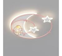Moon Star Ceiling Light for Kids Bedroom with String Glass White Nursery Dimmable LED Light Fixture Modern Round Flush Mount Ceiling Light for Boys Girls Children Room, Pink Gold