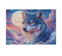 Moon Star Cloud Wolf 300 Pieces Premium Jigsaw Puzzle Canine Night Sky Adult Jigsaws Educational Challenge Mental Exercise Winter Gift Precision Cut Board 300 PCS