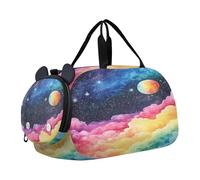 Moon Star Clouds Colorful Kids Travel Duffel Bag for Boys Girls Overnight Weekend Tote Bag with Shoes Compartment for Sleepover Trip Beach