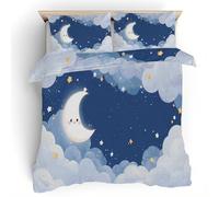 Moon Star Duvet Cover Set, Starry Sky Cartoon Bedding Set, Soft Breathable Microfiber King Quilt Cover 3 Piece with Zipper Closure, 1 Duvet Cover 230x220 & 2 Pillowcases S2a1