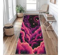 Moon Star Hallway Runner Rug 80 x 250 cm Long Washable, Clouds Starry Sky Carpet Runner Rugs Non Slip, Kitchen Entryway Hall Bedroom Decor, Soft Low Pile ih&S67