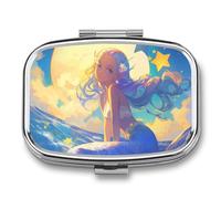 Moon Star Mermaid Pill Case Box with 2 Compartment Medicine Vitamin Organizer for Purse Pocket 5.5x4cm
