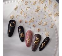 Moon Star Nail Art Stickers Decals Self-Adhesive Snake Pattern Nail Art Stickers Decals Gold Nail Supplies Design Decoration Accessories (Gold)