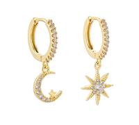 Moon Star Pendant Earrings, Asymmetrical Design, Mini Jewelry, Asymmetrical Crescent Pendant, Gift for Women Girls