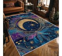 Moon Star Rugs 120 x 170 cm for Living Room Machine Washable, Purple Blue Space Leaf Design Area Rug Bedroom Decor, Non Slip Low Pile Soft Floor Carpet, FD1651