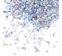 Moon Star Table Confetti Decor, Glitter Confetti Decor Moon Star Decoration Table Confetties for Birthday Wedding Foil Theme DIY Thanks Giving Party Valentine's Day Scatter Bless Confetties (Silver)