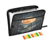 Moon Starry Midnight Blue Accordion File Organizer Portable Expanding File Folder with Safe Zipper & Colorful Labels for Receipt Letter A4 Papers Important Document Storage