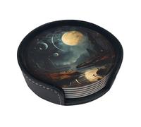 Moon Stars and Planets 6-Piece Coaster Set for Home Decor and Desktop Protection, Suitable for Various Cups and Coffee Mugs.
