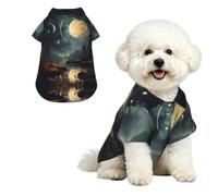Moon Stars and Planets Breathable Hawaiian Dog Shirt Summer Button Up Top for Small Medium Dogs L