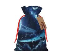 (Moon Stars And Planets) Christmas Burlap Gift Bags, Eco-Friendly Polyester Drawstring Pouches For Holiday, Birthday & Party Gift Packaging S