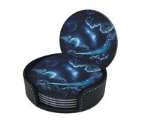 Moon Stars And Planets Coasters Set Of 6 For Drinks With Holder, Classy And Simple Coasters For Coffee Table, Great Housewarming Gifts