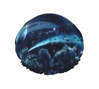 Moon Stars And Planets Print Premium Double Layer Shower Cap For Women With Reusable Shower Cap For Hair - Waterproof Plastic Cap - Shower Caps For Long, Short And Curly Hairs