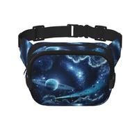 Moon Stars And Planets Print Unisex Square Double Layer Waist Bag Crossbody Fanny Pack Travel Workout Accessory, Black, One Size