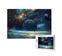 moon stars and planets Printed 1000 Pieces Jigsaw Puzzle with Storage Box, Wooden Puzzle for Adults and Kids, Family Fun Decorative Game, 75x50 CM