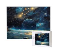 moon stars and planets Printed 500 Pieces Jigsaw Puzzle with Storage Box, Wooden Puzzle for Adults and Kids, Family Fun Decorative Game, 52x38 CM
