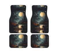 Moon Stars and Planets Printed car Floor mats, Front and Rear, Four-Piece Set Suitable for Most Cars, Trucks, and Vans