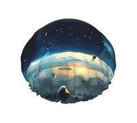 moon stars and planets Printed Double-Layer Waterproof Shower Cap - Reusable Spa & Face Mask Bathing Hat for Travel, Home Care & Beauty Routine