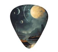 Moon Stars and Planets Printed guitar picks for acoustic, electric, and band players, 12 pieces in 3 different thicknesses