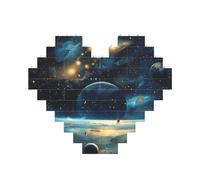 moon stars and planets Printed Jigsaw Puzzle 10.8x12.8 CM, Heart-Shaped Puzzle Challenging Game for Adults, Fun Decorative Wall Decor