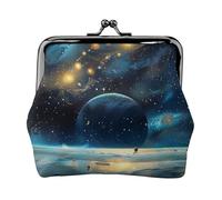 moon stars and planets Printed Kiss-Lock Coin Purse for Women, Compact Stylish PU Leather Change Pouch for Cards, Coins, Essentials