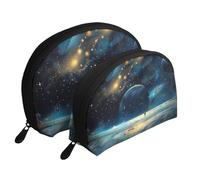 Moon Stars and Planets Printed Makeup Bags 2-Piece Portable Shell Travel Toiletry Bag Cosmetic Organizer Bag for Women