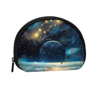moon stars and planets Printed Mini Shell-Shaped Coin Purse Zipper Pouch Change Holder Wallet For Men Women
