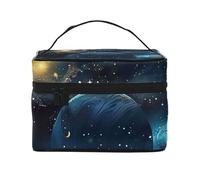 Moon Stars and Planets Printed Travel Makeup Bag Spacious Portable Cosmetic Organiser with Handle, Large Capacity Toiletry Bag, Gift for Women Girls