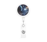 Moon Stars and Planets Retractable Badge Reel Heavy Duty Badge Holder with Belt Clip Retractable Lanyards ID Card Holder with Keychain Name Badge Clips for Office Nurse Employee