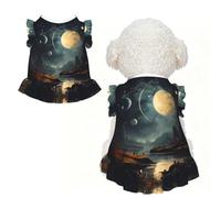 Moon Stars and Planets Ruffle Dog Dress Frilly Sleeveless Breathable Summer Party for Small Dogs Cats L