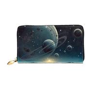 Moon Stars and Planets Women's Wallet, Leather Wallet with Zip, Long Clutch Bag