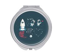 Moon Stars Astronaut in Space and Rocket Universe Folding Make Up Mirror, Compact 2X/1X Magnification Mirror, Women Portable Travel Makeup Mirror 2.4 x 2.4 inch