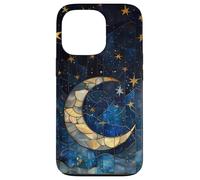 Moon Stars Celestial Faux Stained Glass Night Starry Sky Case for iPhone 13 Pro