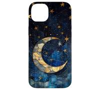 Moon Stars Celestial Faux Stained Glass Night Starry Sky Case for iPhone 14 Plus