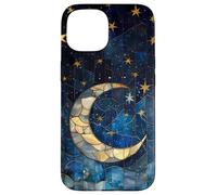 Moon Stars Celestial Faux Stained Glass Night Starry Sky Case for iPhone 15