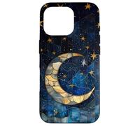 Moon Stars Celestial Faux Stained Glass Night Starry Sky Case for iPhone 16 Pro