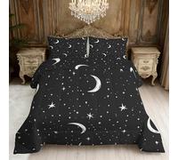 Moon Stars Coverless Duvet Super King, Reversible Patterned Design, Galaxy Black Quilt & 1 Pillow Case for Bedroom Decor, 10.5 Tog Soft Microfibre Comforter Washable, All Seasons #a456