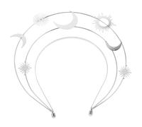 Moon Stars Crown Silver Plastic Resin Headband for Brides Women | Three-tier Handmade Design, Star Moon Sunburst Shapes, Lightweight Comfortable Fit, Birthday Party and Outdoor Events