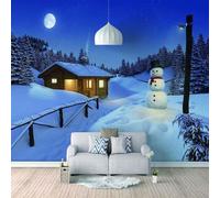 Moon Stars Forest House Snowman 3D Wallpaper Premium Textured Silk Study Dining Living Room Bedroom Sofa TV Wall Easy Install-250cm×170cm