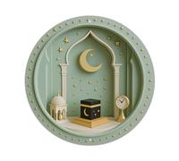 Moon Stars Mosque Lamp Clock Round Tin Sign Vintage Metal Poster Retro Bar, Home, Man Cave, Kitchen, Laundry Room Wall Art Decor Gift 8x8Inch