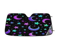 Moon Stars Pattern Neon Car Accessories Sun Shade 55 x 30in Foldable Windshield Sun Visor for Auto Sedan SUV with Heat Insulation and UV Protection