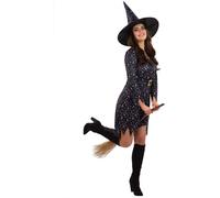 Smiffys Moon & Stars Witch Costume with Dress & Hat, Halloween Adult Fancy Dress