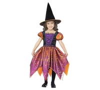 Moon & Stars Witch Costume Girls Colourful Witches Halloween Fancy Dress Outfit