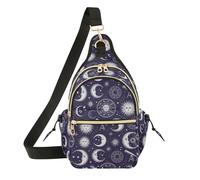 Moon Sun Black pattern Crossbody Sling Bag Small Lightweight Shoulder Bag, Casual Chest Bag for Travel Hiking Daypack