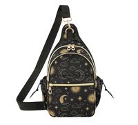 Moon Sun Black print Crossbody Sling Bag Small Lightweight Shoulder Bag, Casual Chest Bag for Daypack Travel Hiking