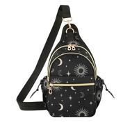 Moon Sun Black print Crossbody Sling Bag Small Lightweight Shoulder Bag, Casual Chest Bag for Travel Hiking Daypack